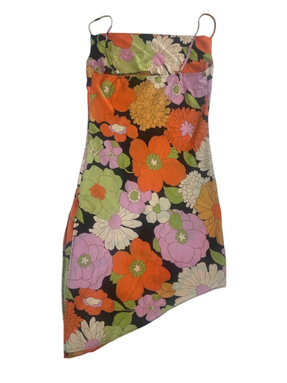Forever 21 Women’s Retro Floral Slip Dress Large Asymmetrical Hem Y2K 90s Mod - Picture 5 of 6